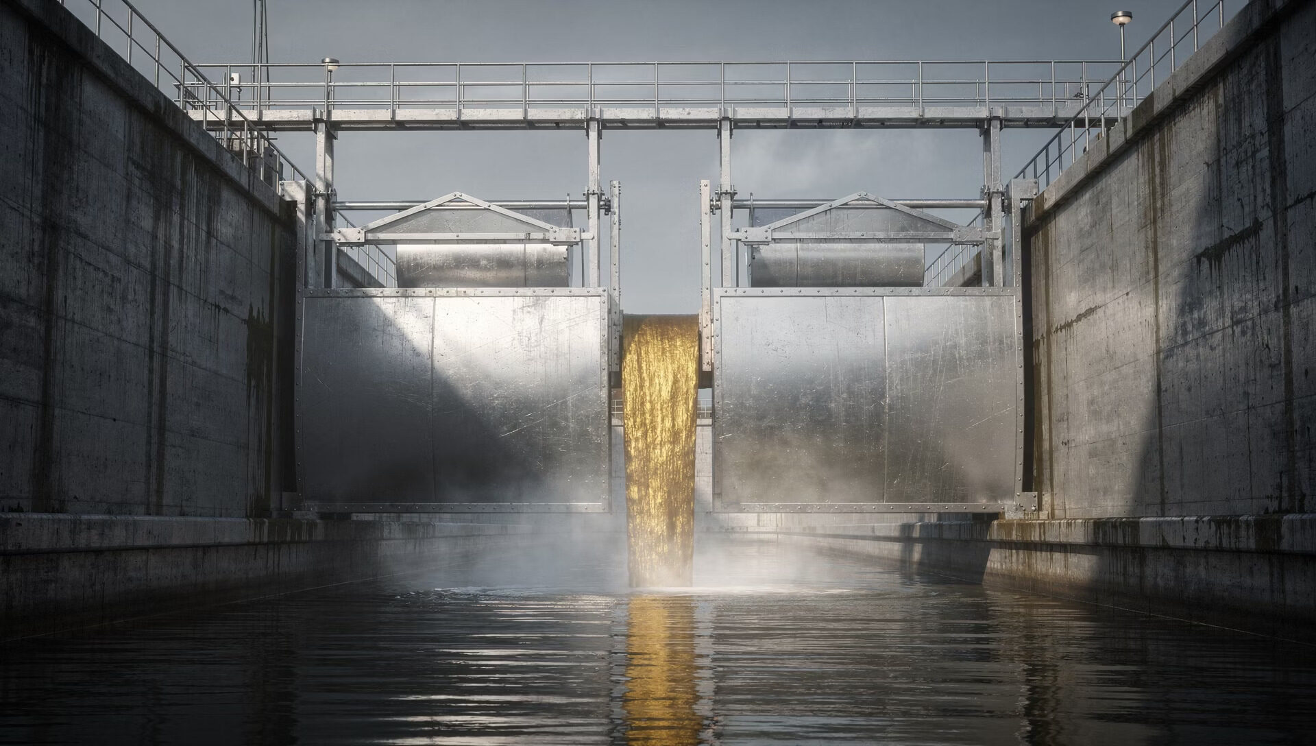 A controlled water gate, representing evidence moving through defined regulatory and payer thresholds.